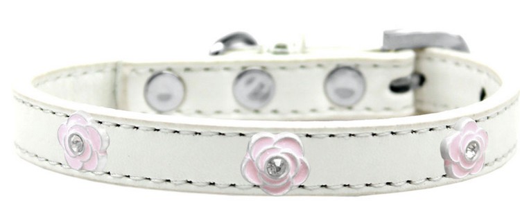 Light Pink Rose Widget Dog Collar White Size 16